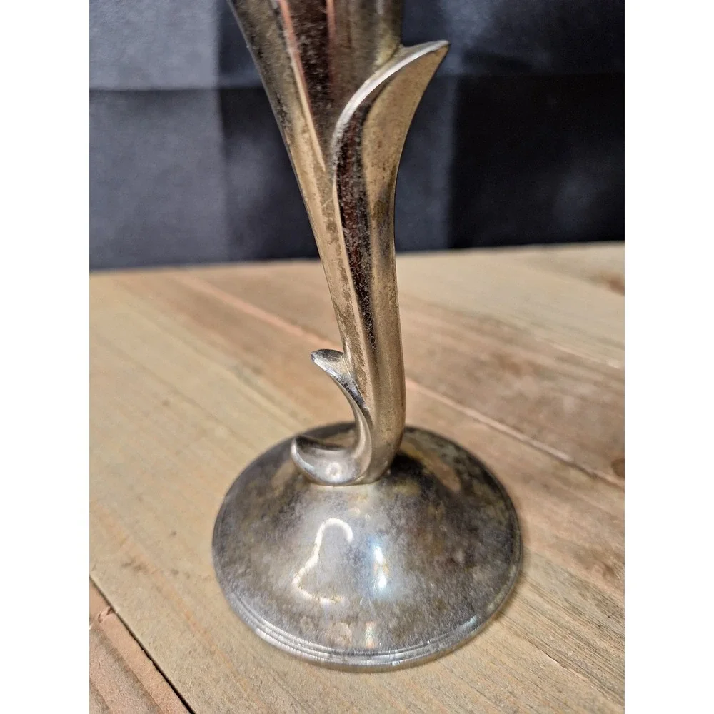 Vintage Silver Plated Calla Lily Trumpet Bud Vase Art Nouveau Style 6.25